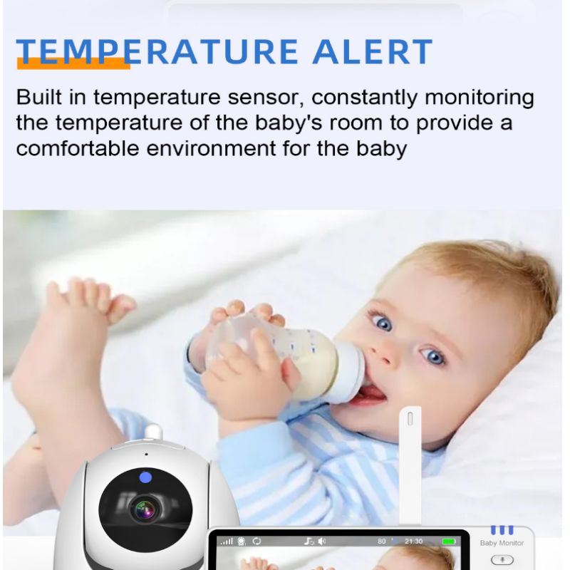 Baby Nursery Camera - จอภาพไร้สายขนาด 5 นิ้วสำหรับตรวจสอบเด็กทารก พร้อมฟังก์ชันหมุนปรับมุมมอง ระบบเสียงสองทาง มองเห็นในที่มืด