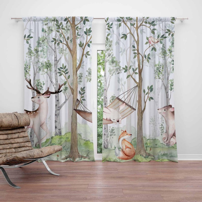 Baby Nursery Curtains - ม่านลายสัตว์ป่า ม่านห้องนอนเด็ก ม่านห้องเด็กเล่น สีดำ ตกแต่งห้องเด็กอ่อน ม่านห้องนอนเด็ก