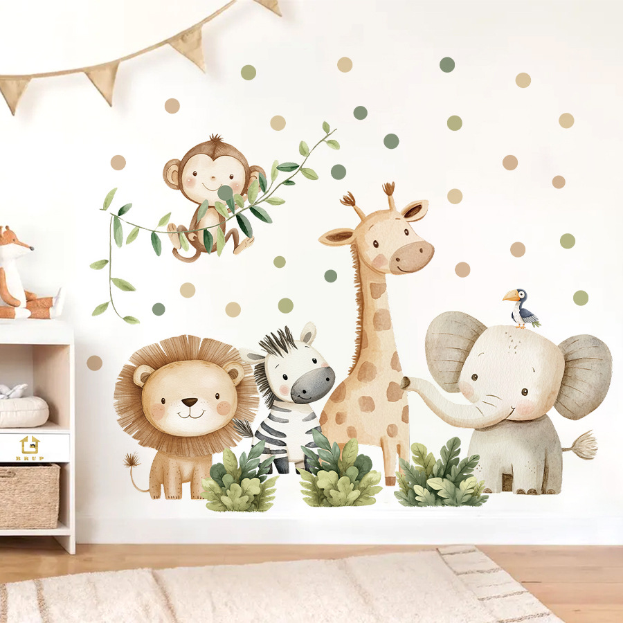 Baby Nursery Needs - Boho สัตว์ป่าสติ๊กเกอร์ติดผนังสําหรับห้องพักเด็กเด็กผู้หญิงเด็กตกแต่งห้องเนอสเซอรี่วอลล์เปเปอร์ช้างยีราฟลิงสิงโต