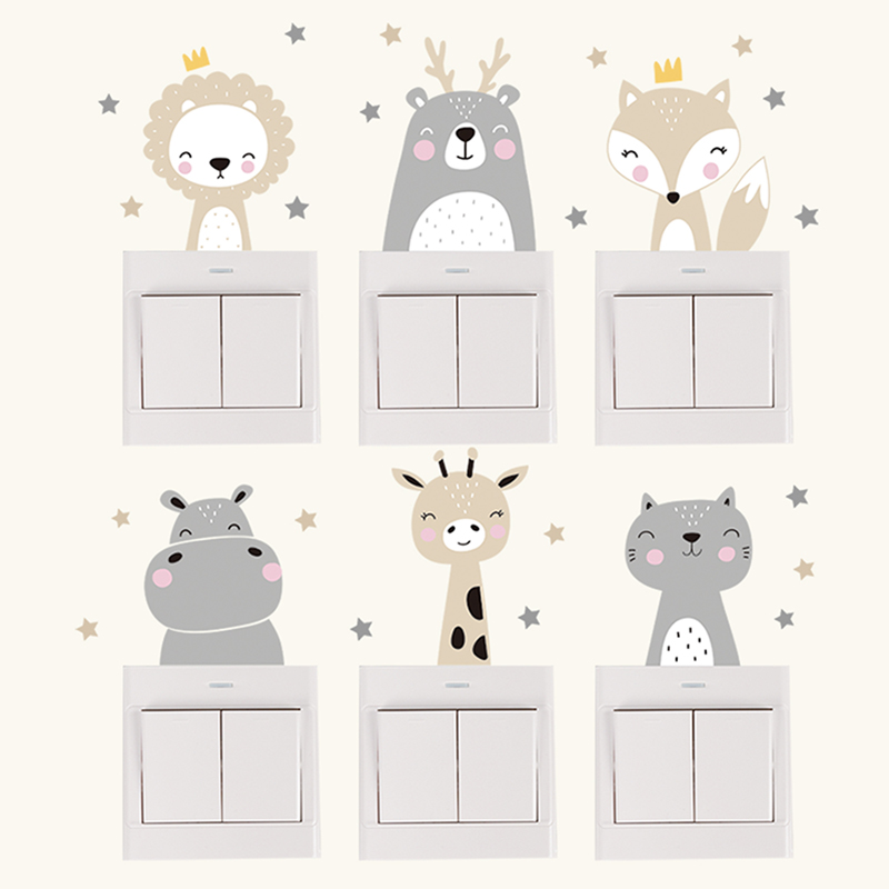 Baby Nursery Kit - 6 ชิ้น/เซ็ต Boho สีน่ารักยิ้มการ์ตูนสัตว์สติกเกอร์สําหรับผนังห้องเด็ก Baby Nursery