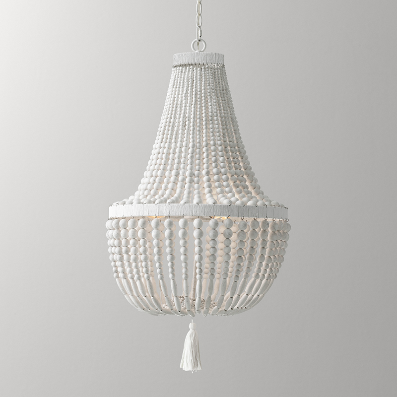 Baby Nursery Chandelier - Weathered ไม้สีขาวลูกปัดโคมไฟระย้าจี้ห้องนอนไฟสำหรับทารกห้องนั่งเล่น Suspension ห้องครัวโคมไฟ