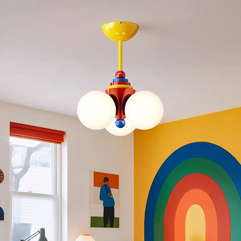 Baby Nursery Chandelier - โคมไฟระย้าห้องเด็ก สีเมมฟิส โคมไฟทรงกลมแบบฟองสบู่ ไฟ LED สไตล์จีน