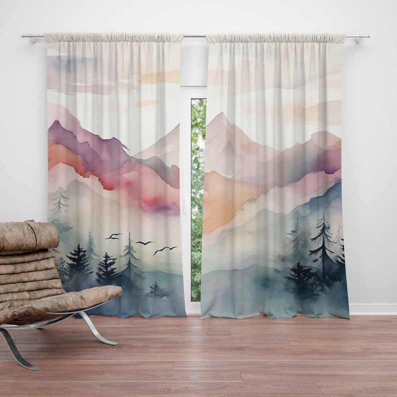 Baby Nursery Curtains - ม่านป่าภูเขา ม่านห้องนอนเด็ก ม่านกันแสงสำหรับห้องเด็กอ่อน ตกแต่งห้องเด็กอ่อน ม่านห้องนอนเด็ก ม่านห้องนั่งเล่น