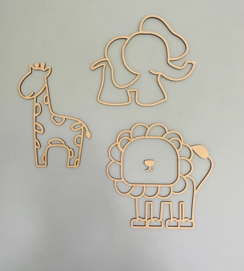 Baby Nursery Kit - ชุดตกแต่งผนังรูปสัตว์กลวง 3 ชิ้น สำหรับตกแต่งห้องเด็ก ของตกแต่งผนังไม้ ชุดงานศิลปะติดผนังสำหรับเด็ก