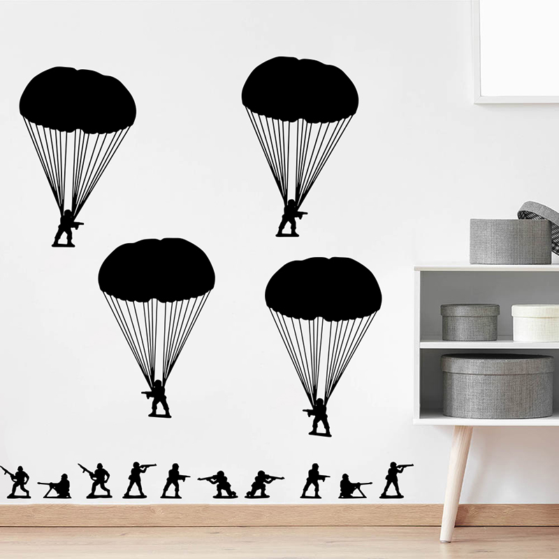 Baby Nursery Needs - Army Men ทหาร Paratroopers สติ๊กเกอร์ติดผนังเด็กทารกเด็กสงครามอาวุธกองทัพทหาร Wall
