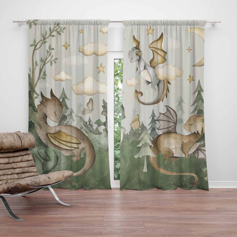 Baby Nursery Curtains - ม่านเด็กเล็ก ลายมังกรน้อย ม่านห้องนอนเด็ก ลายสัตว์ ม่านกันแสงสำหรับห้องเด็กอ่อน ตกแต่งห้องเด็กอ่อน
