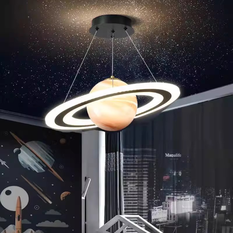 Baby Nursery Chandelier - Planet Light เด็กโคมไฟระย้า LED นักบินอวกาศแก้วโคมไฟโมเดิร์น WARM