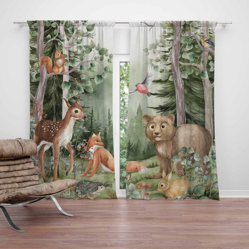 Baby Nursery Curtains - ม่านลายสัตว์ป่าสำหรับห้องเด็ก ม่านกันแสงสำหรับตกแต่งห้องเด็กอ่อน ม่านห้องนอนลายป่า ม่านห้องนั่งเล่น