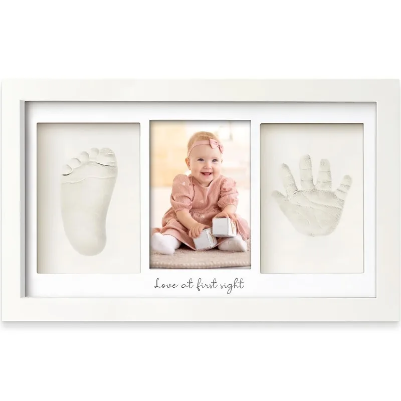 Baby Nursery Kit - ชุดของที่ระลึกสำหรับรอยมือและรอยเท้าเด็กพร้อมกรอบรูป ดินเหนียวแห้งเร็ว กรอบรูปสำหรับห้องเด็ก ของขวัญเก็บความทรงจำสำหรับเด็กแรกเกิด สำหรับงานเลี้ยงฉลองทารก