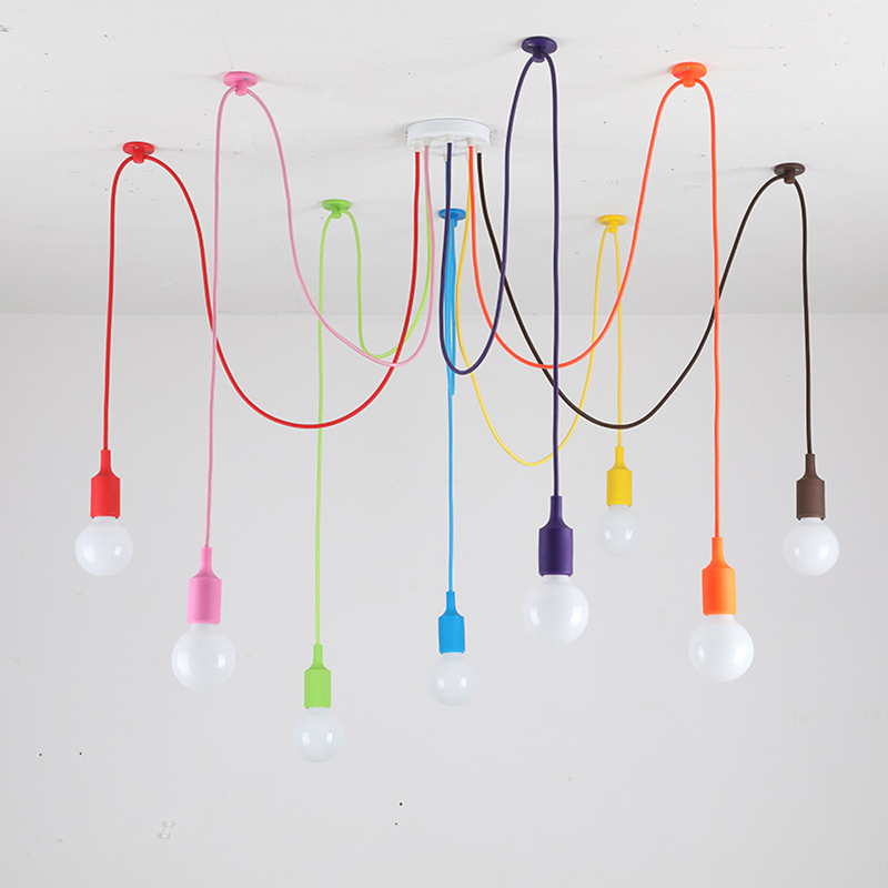 Baby Nursery Chandelier - สีสันSpiderโคมไฟโคมระย้าสำหรับเด็กBaby Nursery RoomซิลิโคนE27ผู้ถือLED Suspensionแขวนห้องนั่งเล่นDeco