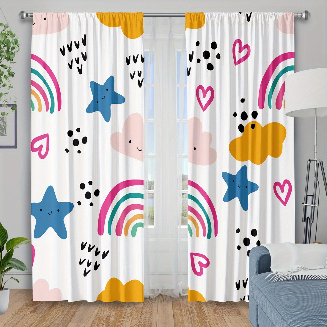 Baby Nursery Curtains - ม่านลายดาวรุ้งน่ารักสำหรับห้องเด็กอ่อน ตกแต่งห้องเด็กสไตล์โบโฮ พร้อมม่านหน้าต่างลายเมฆแฟนตาซี