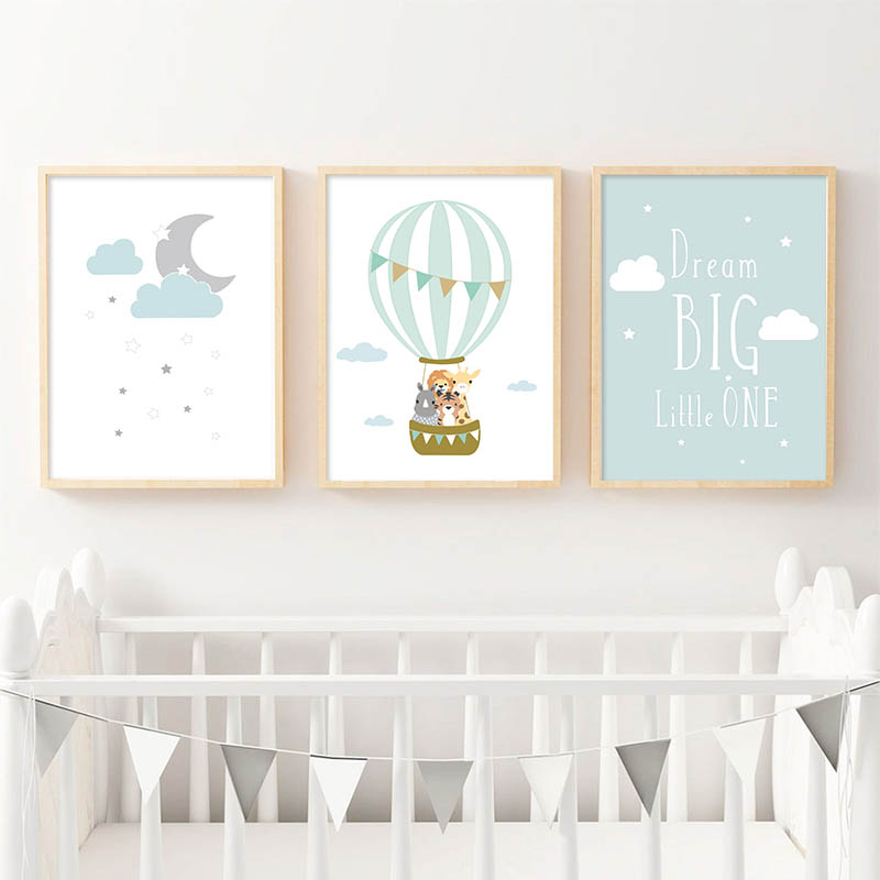 Baby Nursery Quotes Wall Art - โปสเตอร์ตกแต่งห้องเด็ก ลายบอลลูนพระจันทร์ ภาพพิมพ์บนผ้าแคนวาส คำคมสร้างแรงบันดาลใจ ภาพวาดสไตล์นอร์ดิก ตกแต่งห้องนอนเด็ก