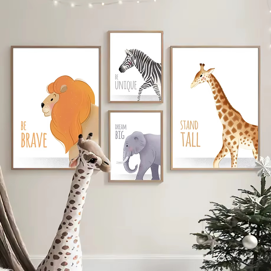 Baby Nursery Quotes Wall Art - คําคมสร้างแรงบันดาลใจ Nursery Wall Art ภาพจิตรกรรมฝาผนังช้างยีราฟสิงโตแรดภาพวาดผ้าใบโปสเตอร์พิมพ์ภาพตกแต่งห้องเด็ก