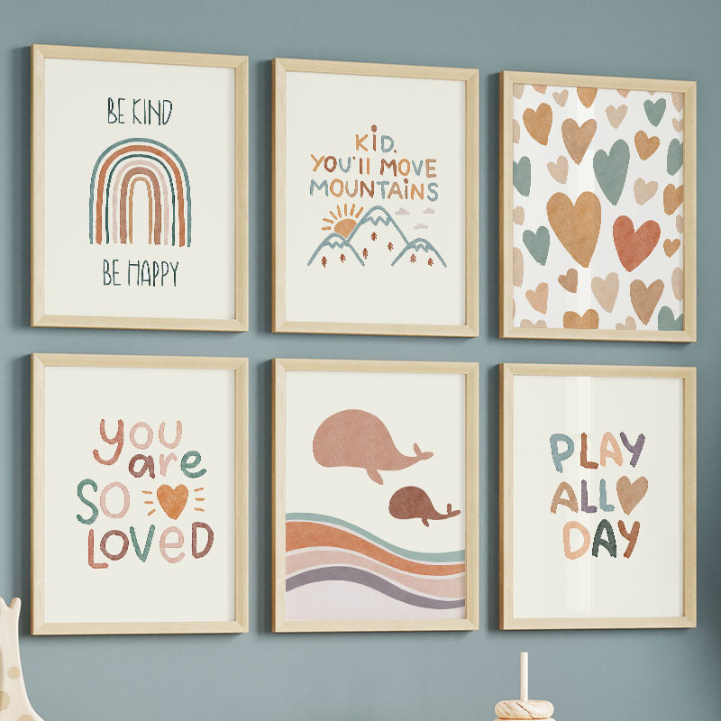 Baby Nursery Quotes Wall Art - การ์ตูนปลาวาฬทะเลสายรุ้งหัวใจโปสเตอร์คำคมที่น่ารักพิมพ์ภาพศิลปะติดผนังห้องเด็กสไตล์โบโฮภาพวาดบนผ้าใบภาพเด็กทารกห้องเด็กธ.ค.