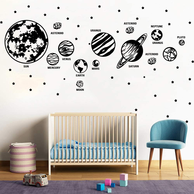 Baby Nursery Needs - ดาวเคราะห์ขนาดใหญ่ระบบสุริยะอวกาศดาราศาสตร์ดาวสติกเกอร์รูปลอกติดผนังสถานรับเลี้ยงเด็กทารกห้องเด็กเล่นท้องฟ้าดาวดาวเคราะห์