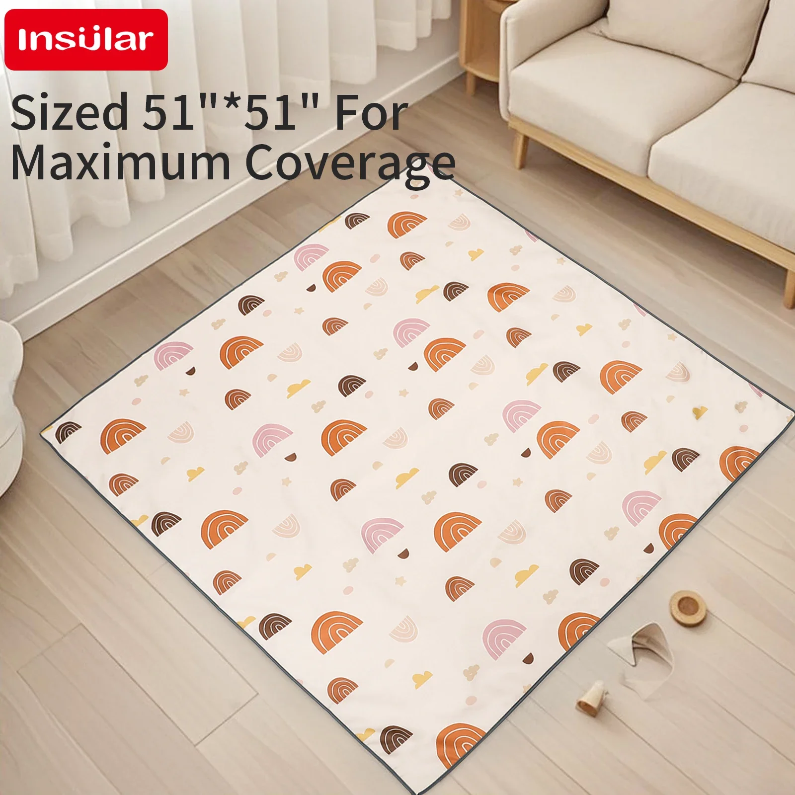 Baby Mattress Waterproof - INSULAR เสื่อเล่นเด็กแบบพับได้, แผ่นรองปีนป่ายกันลื่นกันน้ำ, ที่นอนปูพื้นสำหรับเด็กอายุ 0-3 ปี