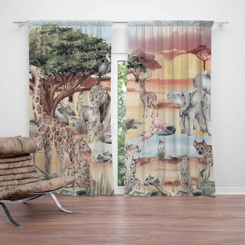 ผ้าม่านลายสัตว์ซาฟารีสำหรับห้อ - Baby Nursery Curtains บทวิจารณ์และราคา