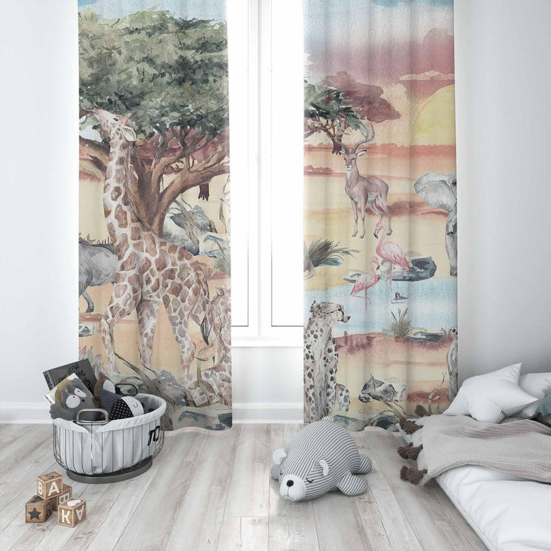 ผ้าม่านลายสัตว์ซาฟารีสำหรับห้อ - Baby Nursery Curtains บทวิจารณ์และราคา
