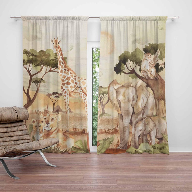 ม่านลายสัตว์ซาฟารีสำหรับตกแต่ง - Baby Nursery Curtains บทวิจารณ์และราคา