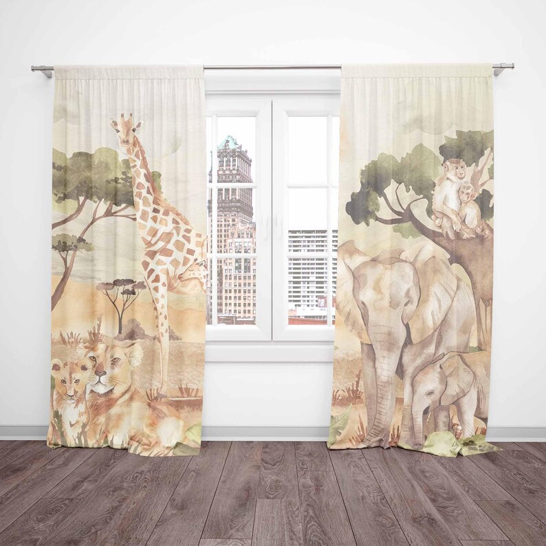ม่านลายสัตว์ซาฟารีสำหรับตกแต่ง - Baby Nursery Curtains บทวิจารณ์และราคา
