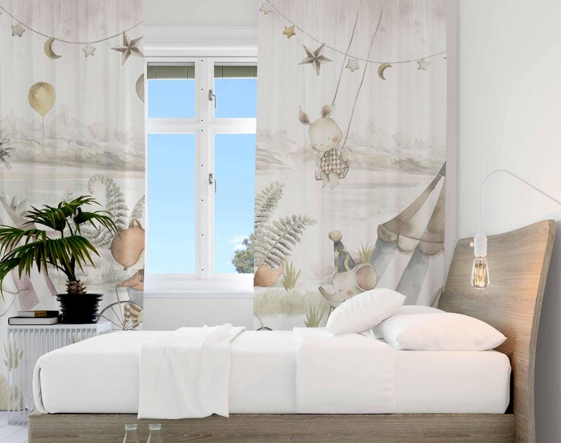 ผ้าม่านลายสัตว์ละครสัตว์ ผ้าม่ - Baby Nursery Curtains บทวิจารณ์และราคา