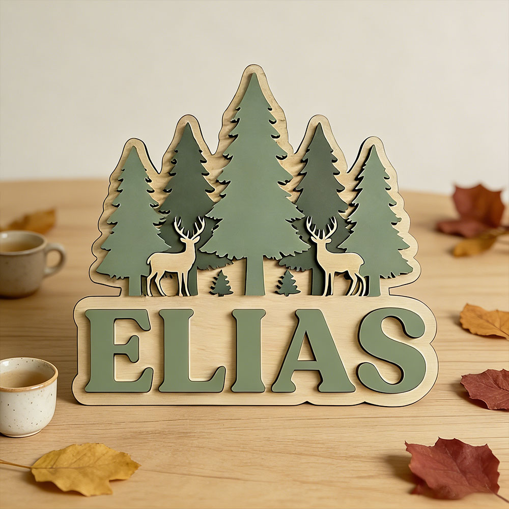 ป้ายชื่อประตูไม้รูปต้นสนลายกวา - Baby Nursery Mountain Theme บทวิจารณ์และราคา