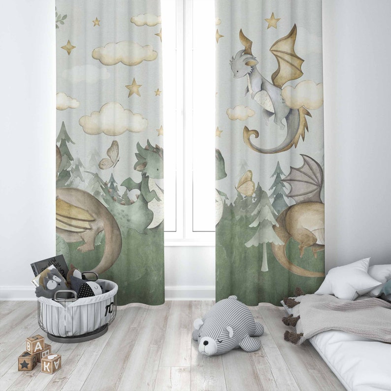 ม่านเด็กเล็ก ลายมังกรน้อย ม่าน - Baby Nursery Curtains บทวิจารณ์และราคา