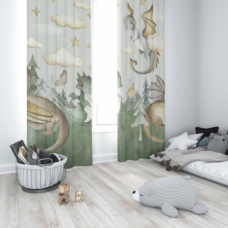 ม่านเด็กเล็ก ลายมังกรน้อย ม่าน - Baby Nursery Curtains บทวิจารณ์และราคา