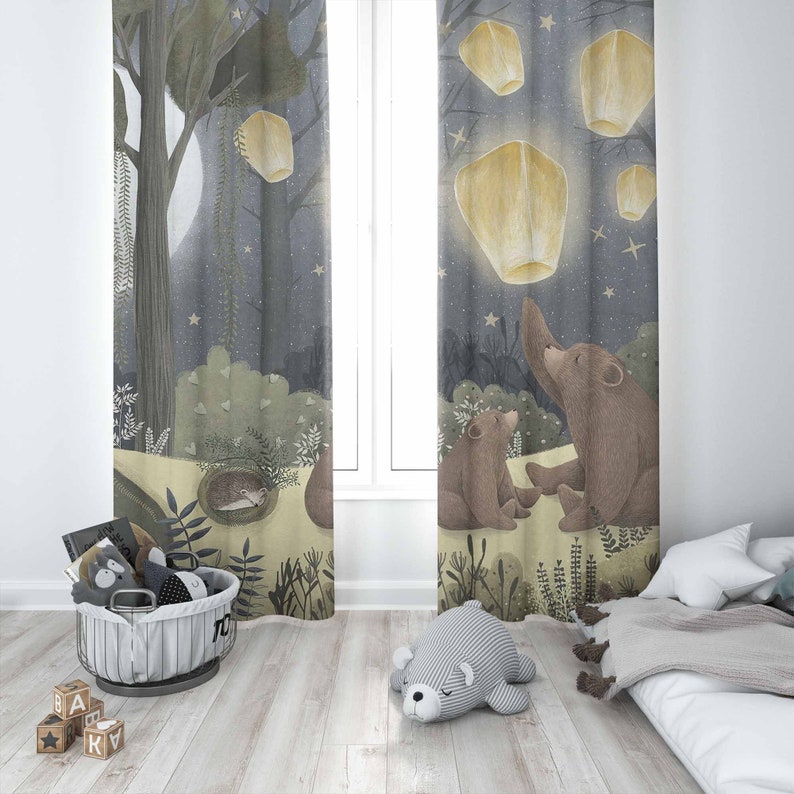 ผ้าม่านลายป่าไม้ ลายสัตว์ หมี  - Baby Nursery Curtains บทวิจารณ์และราคา